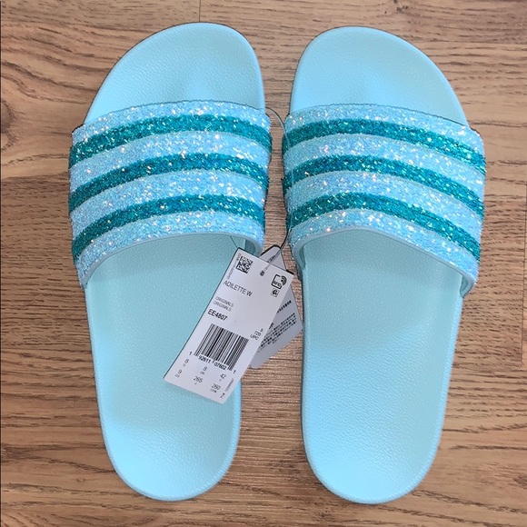 turquoise adidas slides